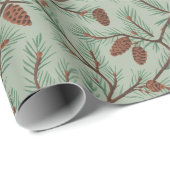 Papier Cadeau Cônes de pin et branches de Noël tendance (Coin rond)