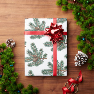 Papier Cadeau Cônes de pin et branches de Noël tendance