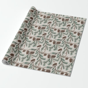 Papier Cadeau Cônes de pin et branches de Noël tendance