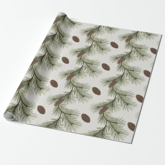 Papier Cadeau Cônes de pin et branches de Noël tendance (Déroulé)