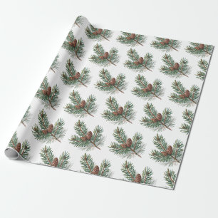 Papier Cadeau Cônes de pin et branches de Noël tendance