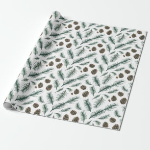 Papier Cadeau Cônes de pin et branches tendance Joyeux Noël