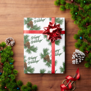 Papier Cadeau Cônes de pin saisonniers classiques Vœux de joyeus