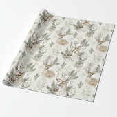 Papier Cadeau Cônes de pin verts cerf Noël (Déroulé)