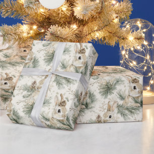 Papier Cadeau Cônes de pin verts lapins de Pâques Noël
