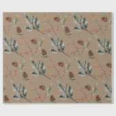 Papier Cadeau Cones et baies d'épinette d'hiver Kraft rustique M (Plat)