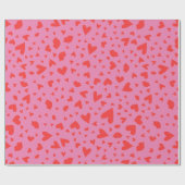 Papier Cadeau Confetti Coeur moderne rouge sur rose (Plat)