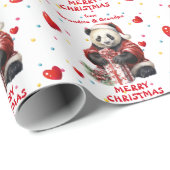 Papier Cadeau Confetti Coeur Panda Ours petits enfants Noël (Coin rond)