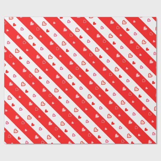 Papier Cadeau Confetti de coeur rose et rouge mignonne sur rayé (Plat)