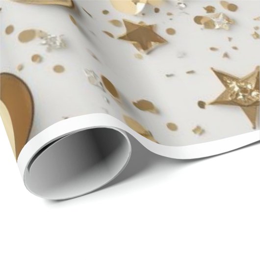 Papier Cadeau Confetti doré de luxe | Célébration élégante (Coin rond)