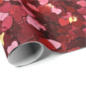 Papier Cadeau Confettis coeurs roses rouges (Coin rond)