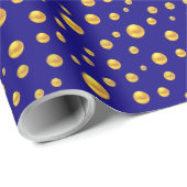 Papier Cadeau Confettis dorés élégants sur fond bleu (Coin rond)