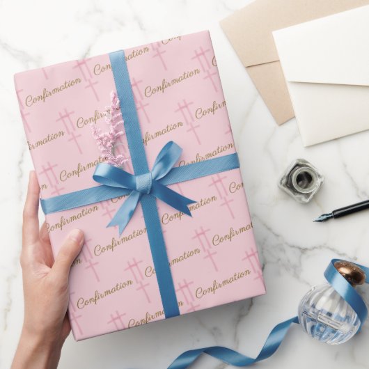 Papier Cadeau Confirmation Croix Rose Aquarelle (Cadeaux)