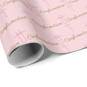 Papier Cadeau Confirmation Croix Rose Aquarelle (Coin rond)