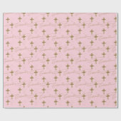 Papier Cadeau Confirmation de script Croix d'Or Rose (Plat)