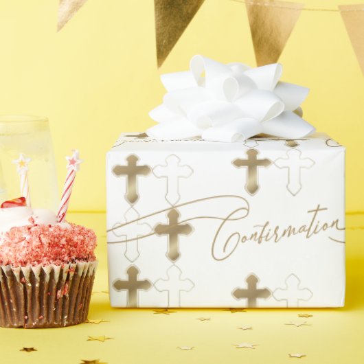 Papier Cadeau Confirmation de script Gold Cross (Fête d'anniversaire)
