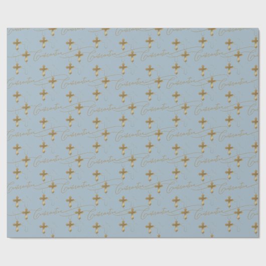 Papier Cadeau Confirmation du script Croix Or Bleu (Plat)
