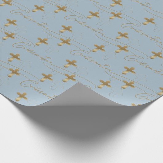 Papier Cadeau Confirmation du script Croix Or Bleu (Coin)