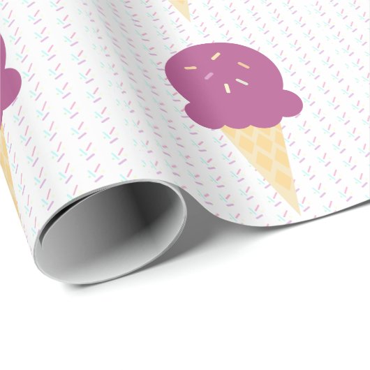 Papier Cadeau Conne de crème glacée violette arrose les points é (Coin rond)