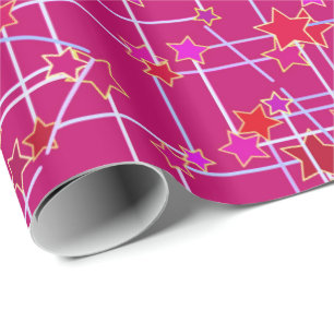 Papier Cadeau Constellation Abstraite d'étoiles, rose Fuchsia pr