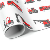 Papier Cadeau Construction, Camions noirs et rouges, Grue, Tract (Coin rond)