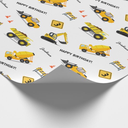 Papier Cadeau Construction Joyeux Anniversaire Nom personnalisé  (Coin)