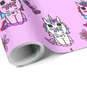 Papier Cadeau Conte de fée rose pourpre Unicorns (Coin rond)