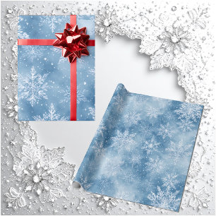 Papier Cadeau Conte de fées Hiver Bleu Glace Flocons de Neige Ge