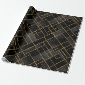 Papier Cadeau Contemporary Black Gold Geometric Abstract Pattern (Déroulé)