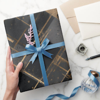 Papier Cadeau Contemporary Black Gold Geometric Abstract Pattern