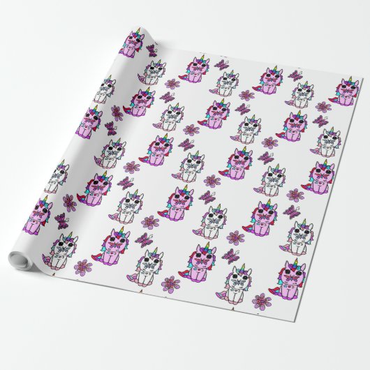 Papier Cadeau Contes de fées Licornes Rose Violet (Déroulé)