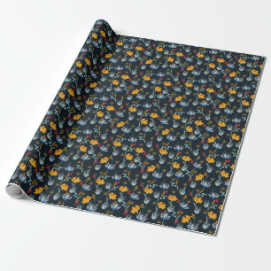 Papier Cadeau Contraste Brush Floral : Noir sans joint