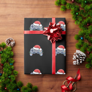 Papier Cadeau Contrôleur de jeu vidéo Noël Santa Hat Gamer