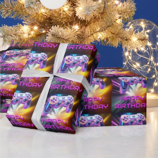 Papier Cadeau Contrôleur de jeu vidéo rose gamin partie (Vacances)