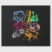 Papier Cadeau Contrôleurs de console de jeu vidéo Retro 80's 90' (Plat)