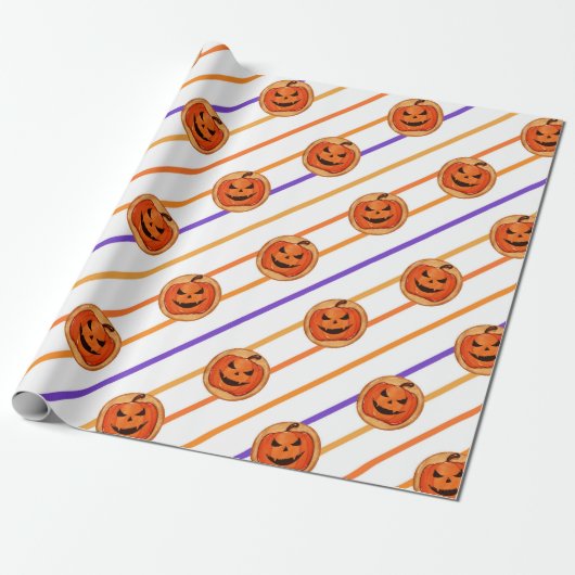 Papier Cadeau Cookie Citrouille Halloween Jack-O-Lantern (Déroulé)