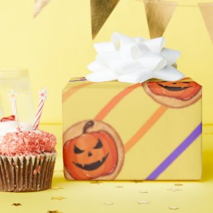 Papier Cadeau Cookie Citrouille Halloween Jack-O-Lantern sur Jau