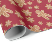 Papier Cadeau Cookie Exchange Fête Gingerbread Bourgogne (Coin rond)