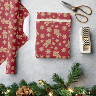 Papier Cadeau Cookie Exchange Fête Gingerbread Bourgogne