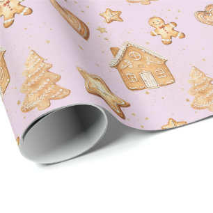 Papier Cadeau Cookies de Noël au pain d'épices Rose pâle