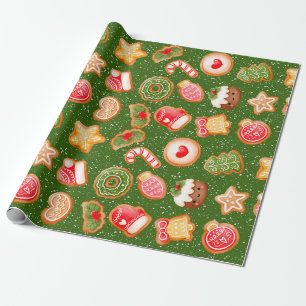 Papier Cadeau Cookies de Noël avec Arrière - plan de neige