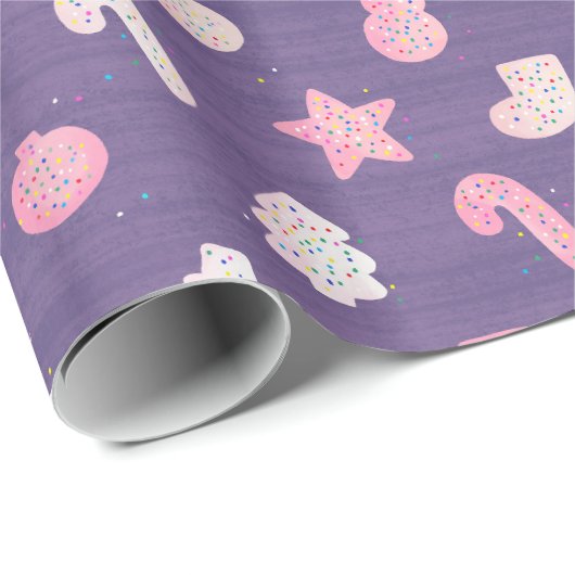 Papier Cadeau Cookies de Noël pourpre (Coin rond)