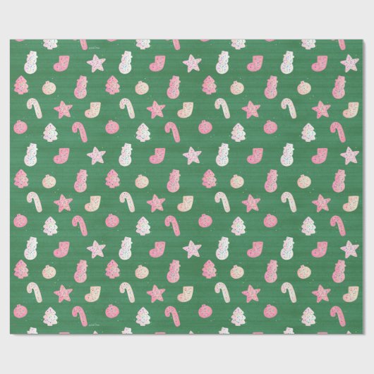 Papier Cadeau Cookies de Noël Vert (Plat)