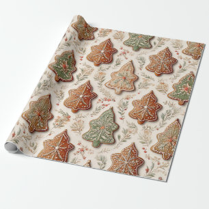 Papier Cadeau Cookies en pain d'épices - Arbres de Noël & Étoile