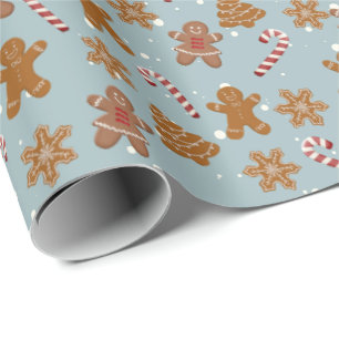 Papier Cadeau Cookies en pain d'épices Flocons de neige et canne