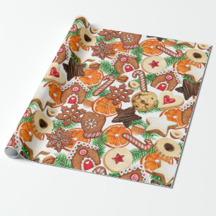 Papier Cadeau Cookies et bonbons de Noël aux épices orange