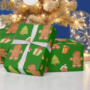 Papier Cadeau Cookies et cadeaux de Noël au pain d'épices verts