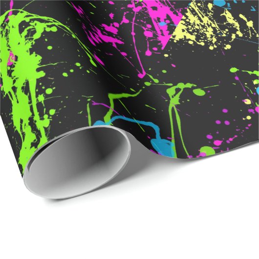 Papier Cadeau Cool Abstrait Retro Peinture Arc-en-ciel Splatter  (Coin rond)