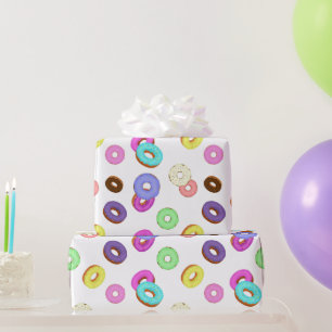 Papier Cadeau Cool amusant beignets colorés motif blanc