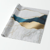 Papier Cadeau Cool Blanc Turquoise Marbre Pierre Or (Déroulé)